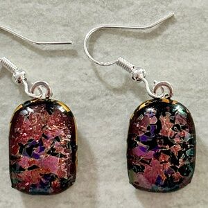 Dichroic fused glass dangle earrings